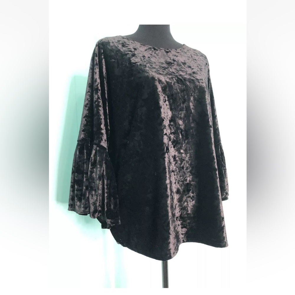 Anthropologie Do Everything in Love Black Crushed Velvet‎ Oversized Pop Over Top